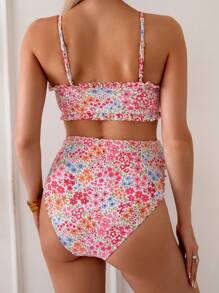 SHEIN 2pcs Summer Beach Casual Holiday Ditsy Floral Bikini Set - Multicolor - View 2