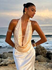 Opulessa Sommer-Strandurlaubs-Outfits für Abschlussfeiern, elegant, sexy, Pailletten, einfarbig, Rundhalsausschnitt, ärmellos, Jacquard-Strick, Damen-Top, stilvoll