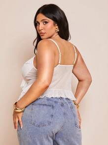 SHEIN BAE Plus Size Women Black Ruffle Strap Camisole Tank Top, Suitable For Date, Outing, Commute,Club Outfits Women Sexy,Going Out Tops Women - White - View 2