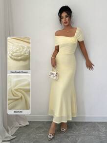 Modelyn Vestido ajustado de flores de hombros descubiertos, elegante y estilizador, para primavera/verano