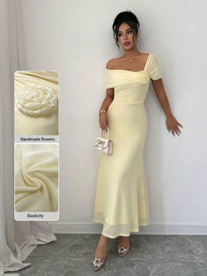 Modelyn Spring/Summer Off Shoulder Floral Bodycon Dress, Elegant And Slimming