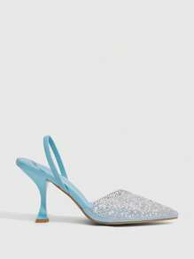 SHEIN X Belle Mariano CUCCOO SZL Zapatos de tacón alto con decoración de strass de color champán, adecuados para citas, fiestas y bodas