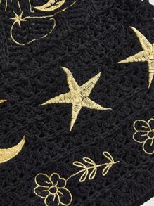 ROMWE Hippie 大码波西米亚风格太阳和月亮刺绣露背针织上衣