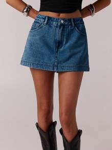 SHEIN Forever 21 Falda/shorts vaqueros mini desgastados de estilo retro callejero casual para mujer - Azul - Ver 7