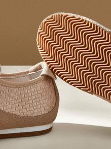 CUCCOO EASI 女士拼色圆头平底运动鞋，休闲时尚舒适 PU 皮革卡其色运动鞋，适合日常和户外穿着