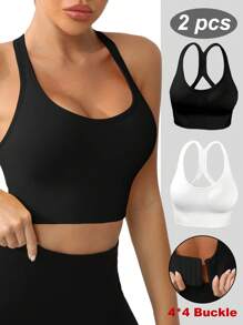 SHEIN Sport Studio Damen nahtloser Rückenfrei-Sporttop Einfarbig