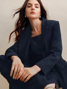 Anewsta 2 件套女士西装套装，Meralda 彩色西装外套和直筒裤 - 藏蓝色 - 查看 5