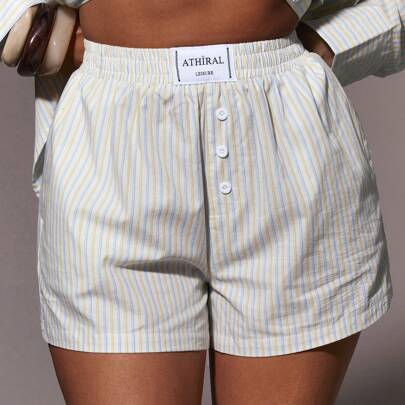 여성용 레터 & 스트라이프 패치 디자인 캐주얼 다용도 반바지