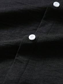 Manfinity Homme Men's Casual Vacation Black Long Sleeve Stand Collar Shirt - Black - View 6