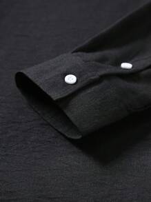 Manfinity Homme Men's Casual Vacation Black Long Sleeve Stand Collar Shirt - Black - View 7