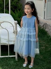 Dazy Kids Robe en jean décontractée d'été pour jeunes filles, avec filet lâche et splice mignon - Jean clair - Voir 6