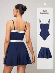 Activina Women Sports Set - Camisole Top And Mini Skirt - Navy Blue - View 2