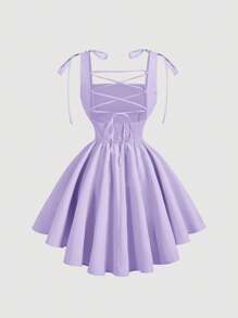 SHEIN MOD Lavender Dreamy Romantic Backless Bowknot Dress, Suitable For Dates, Parties, Holidays, Tea Parties, Birthday Occasions - Lilac Purple - View 2
