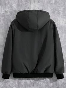 SHEIN Cottnline معطف شتوي قصير رجالي بغطاء للرأس، بطانة قطبية للدفء - رمادي - مشاهدة 3