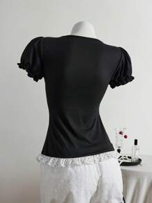 Elamini Black Vintage 2 In 1 Short Sleeve T-Shirt, Fashionable Spring/Summer