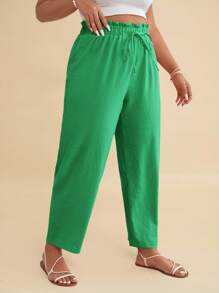 Travachic Pantalon décontracté de grande taille avec cordon de serrage à la taille et coupe fuselée, couleur unie - Vert - Voir 4