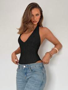 Chiquease Slim Fit Sexy Lace Halter Neck Black Bodysuit