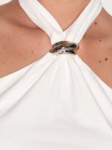 MUSERA Halterneck Metal Trim Detail Fitted Longline Sleeveless Top Summer Vacation 90's Streetstyle Festival Holiday Elegant Sexy Cute