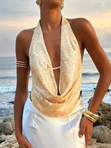 Opulessa Sommer-Strandurlaubs-Outfits für Abschlussfeiern, elegant, sexy, Pailletten, einfarbig, Rundhalsausschnitt, ärmellos, Jacquard-Strick, Damen-Top, stilvoll