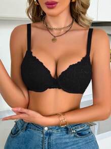 Snug Zone 女士时尚镂空蕾丝衬垫文胸 - 黑色 - 查看 4