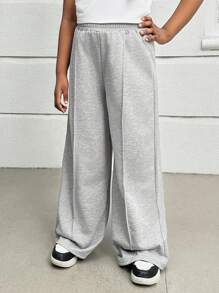 Tween Girl  Street Style Knit Solid Color Loose Straight Casual Pants - Light Grey - View 6