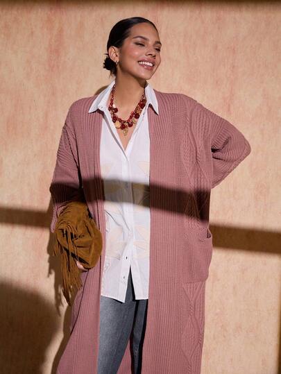 Bóhologie Women Heavy Cardigan With Dusty Pink With Pocket Long Cardigan Cardigan For Women,Cardigans,Petite,Tall