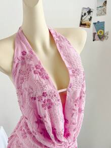 Soleia Đầm mini cổ sâu thắt nơ gợi cảm phong cách Bohemian, kỳ nghỉ thường ngày, bãi biển, khách dự tiệc cưới, tốt nghiệp, bữa trưa, ngày lễ thánh Patrick, kỳ nghỉ xuân, lễ phục sinh, lễ hội âm nhạc, nhiệt đới thanh lịch - Hồng - Xem 5