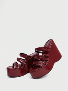 Sugerpunk Dép đế xuồng mũi tròn cho nữ bằng da PU mờ thời trang thoải mái, thường ngày và trang trọng, màu đỏ tía - Màu Đỏ Sâu - Xem 5