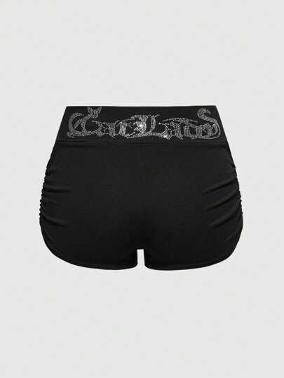 J-Fashion Y2K Katzen Kristall bestickte Damen Shorts mit niedriger Taille