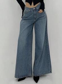 DAZY Washed Loose Wide Leg High Hem Jeans, All Season