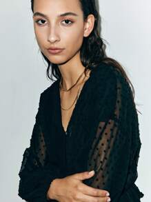 Lumivelle 女士休闲纹理雪纺长袖高低下摆开叉连衣裙，适合通勤、日常穿着、纯色、音乐节、度假