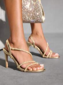 CUCCOO SZL Gold Round Toe High Stiletto Heel Women Sandals - Champagne - View 6