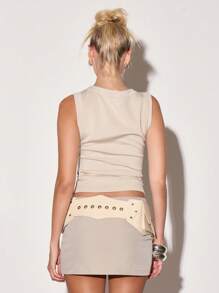 MUSERA Crew Neck Sleeveless Buckle Strap Detail Longline Fitted Vest Top Summer Vacation Y2k 90's Streetstyle Cool Girl Festival Holiday Rave Casual Fall