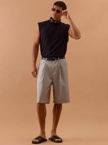 Musero Men Pleat Detail Shorts Spring, Summer, Holiday, Vacation, - Light Grey - View 1