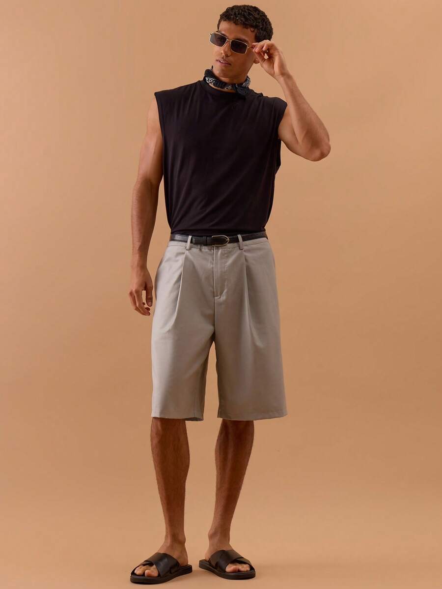 Musero Men Pleat Detail Shorts Spring, Summer, Holiday, Vacation, - Light Grey - View 1