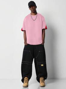SUMWON Brooklyn Streetwear Short Sleeve Oversized T Shirt Leisure Weekend Casual Athletic Graphic Sport Summer Spring - Pink - View 4