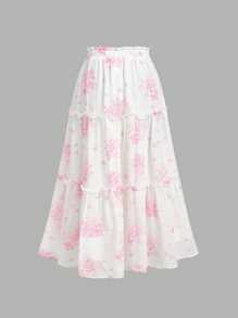 SHEIN MOD Pink Floral Print Maxi Length Skirt, Summer Skirt,Dates, Photo Shoots, And Special Occasions,4th Of July,Island Vacations,Honeymoon,Country Concert,Hawaii - Baby Pink - View 2