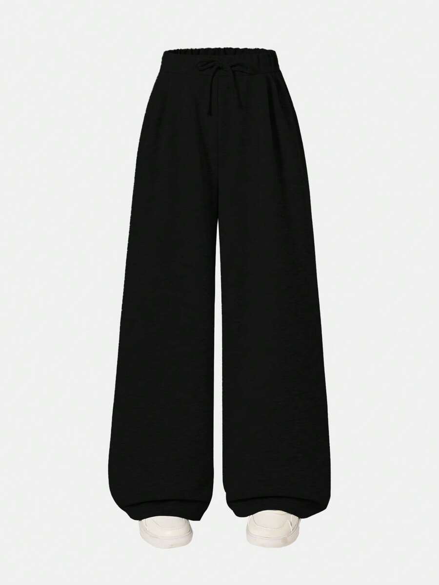 SHEIN Pantaloni casual con vita in vita a cordoncino, gamba dritta e ampia