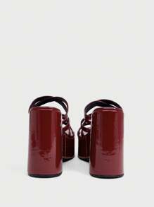 Sugerpunk Dép đế xuồng mũi tròn cho nữ bằng da PU mờ thời trang thoải mái, thường ngày và trang trọng, màu đỏ tía - Màu Đỏ Sâu - Xem 4