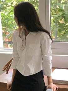 DAZY Women's Casual Versatile Solid Color Blouse Long Sleeve Women - White - View 5