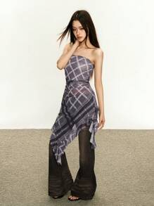 Rina Fox Áo yếm kẻ caro nhún viền bất đối xứng thời trang mùa hè cho nữ - Nhiều màu - Xem 5