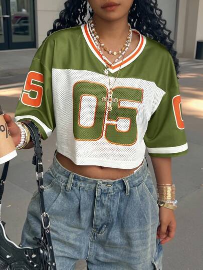 Camiseta corta de mujer con estampado numérico