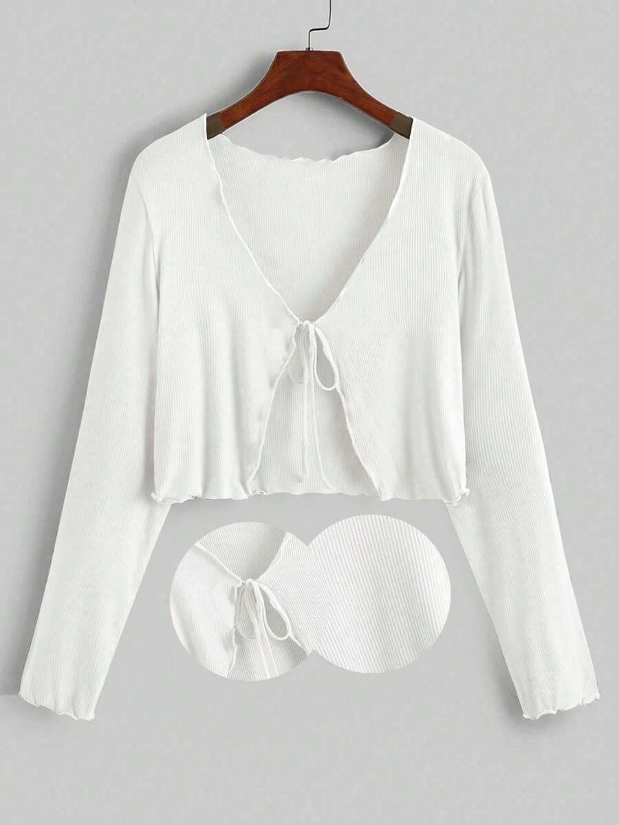 SHEIN Qutie Plus Size Women's Super Soft Ribbed Cardigan & White Casual T-Shirt - Long-Sleeve, Simple & Comfortable For Office Commute And Daily Wear