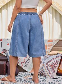 EMERY ROSE Pantaloncini di jeans oversize per donna, con vita con coulisse e tasche, vestibilità ampia e gamba larga - Blu - Visualizzare 2