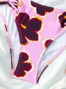 SHEIN 少女碎花比基尼套装，沙滩装，休闲度假，海边旅行 - 粉色 - 查看 5