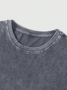 ROMWE MEN Camiseta de verano de manga corta con cuello redondo casual y versátil de unicolor para hombre - Azul Marino - Ver 3