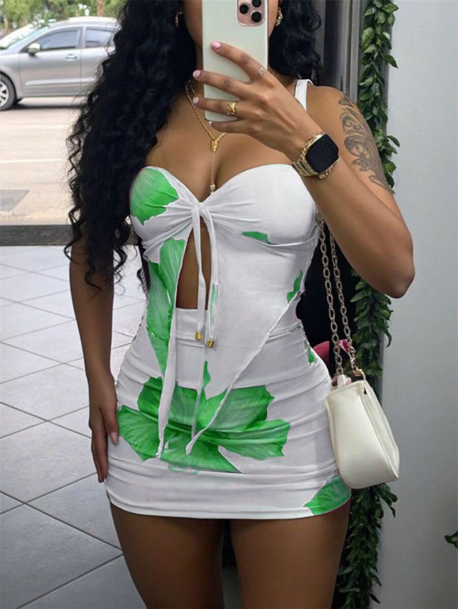 INAWLY 2件套女士夏季度假细肩带吊带背心和迷你裙