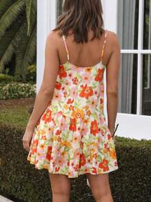 Vestido curto feminino casual minimalista estampado sem mangas, verão - Multicolorido - Ver 2