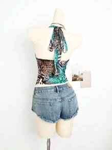 女式性感 Y2K 风格动物豹纹细肩带系带网眼吊带背心 - 彩色 - 查看 2