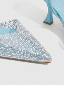 SHEIN X Belle Mariano CUCCOO SZL Zapatos de tacón alto con decoración de strass de color champán, adecuados para citas, fiestas y bodas